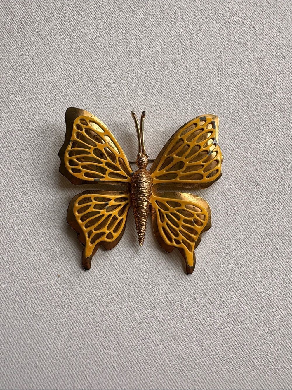 Vintage Gold & Yellow Butterfly Brooch Pin Retro Nature Jewelry Statement Pin